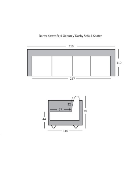 DARBY 4-Seater Sofa Dark Grey Nabuk Fabric