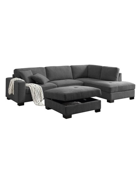 DORNO Καναπές Σαλονιού Αριστερή Γωνία με Αποθηκευτικό Σκαμπό, Ύφασμα Ανθρακί