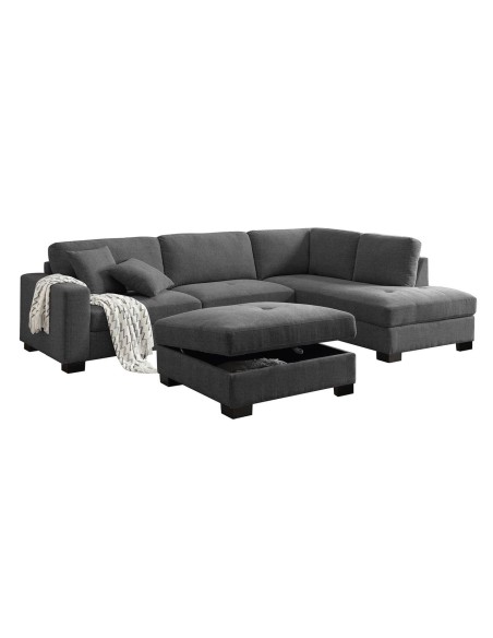 DORNO Καναπές Σαλονιού Αριστερή Γωνία με Αποθηκευτικό Σκαμπό, Ύφασμα Ανθρακί