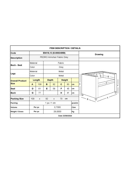 PEDRO Πολυθρόνα Σαλονιού - Καθιστικού, Ύφασμα Γκρι