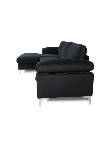 ALEX Καναπές Σαλονιού Καθιστικού Δεξιά Γωνία, Ύφασμα Μαύρο Velure