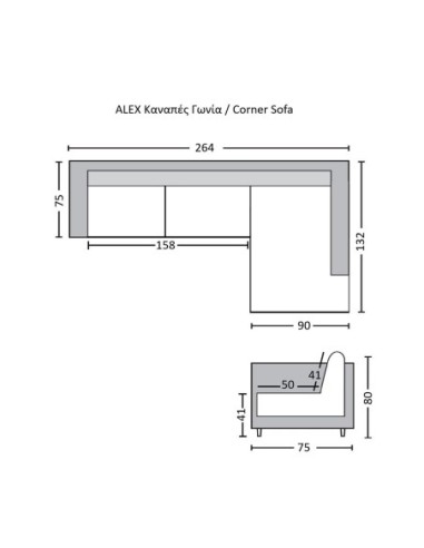 ALEX Corner Sofa Fabric Grey Velure...