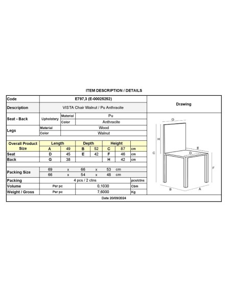 VISTA Chair Walnut, Pu Anthracite