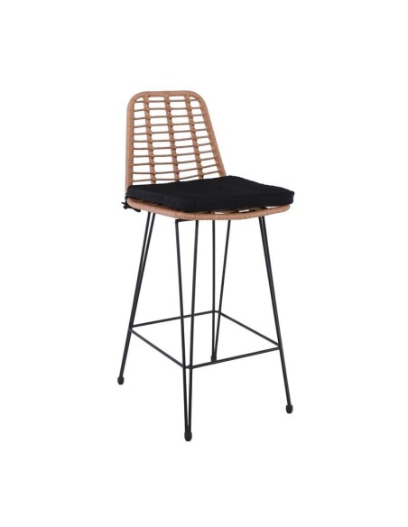 SALSA Bar Stool-Pro with Cushion, Metal Black-Wicker Natural