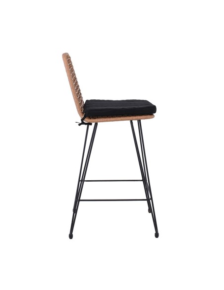 SALSA Bar Stool-Pro with Cushion, Metal Black-Wicker Natural