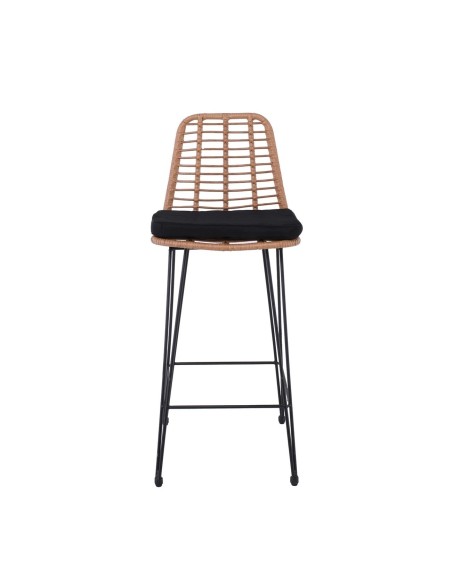 SALSA Bar Stool-Pro with Cushion, Metal Black-Wicker Natural