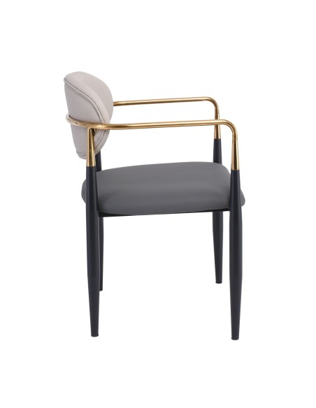 OLIVE Πολυθρόνα Μέταλλο Βαφή Μαύρο-Gold, Pu Ανοιχτό Γκρι-Σκούρο Γκρι