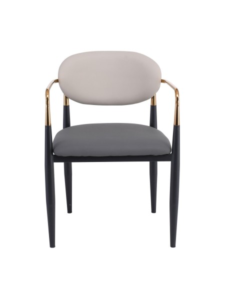 OLIVE Πολυθρόνα Μέταλλο Βαφή Μαύρο-Gold, Pu Ανοιχτό Γκρι-Σκούρο Γκρι