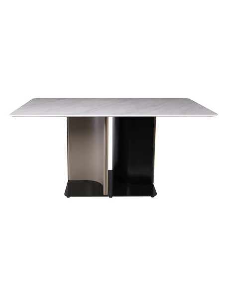 BARON Τραπέζι Τραπεζαρίας, Ξύλο Ανθρακί, Επιφάνεια Microcrystalline Άσπρο Μάρμαρο