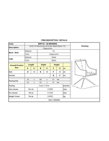 EVELYN Revolving Armchair Metal...