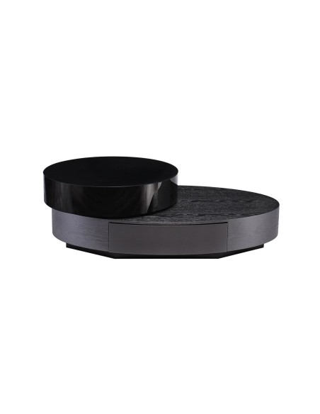 BONI Coffee Table Oval w-drawer 124x70x22-39cm Black-Zebrano