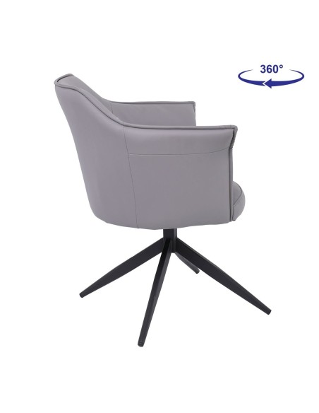 EVELYN Πολυθρόνα Περιστρεφόμενη, Μέταλλο Βαφή Μαύρο, Pu Γκρι