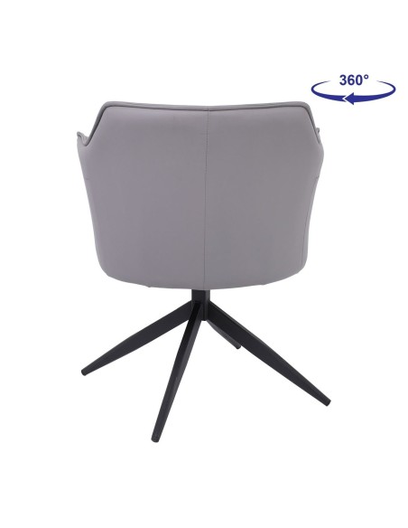 EVELYN Πολυθρόνα Περιστρεφόμενη, Μέταλλο Βαφή Μαύρο, Pu Γκρι