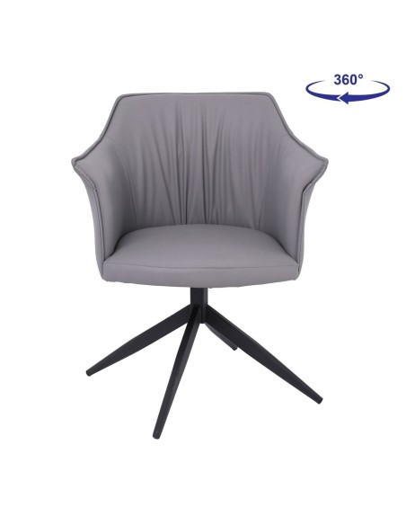 EVELYN Πολυθρόνα Περιστρεφόμενη, Μέταλλο Βαφή Μαύρο, Pu Γκρι