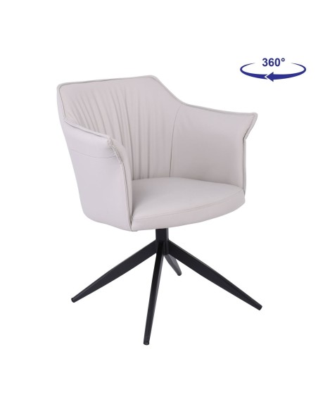 EVELYN Revolving Armchair Metal Black-Pu Grey-Beige