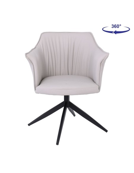 EVELYN Revolving Armchair Metal Black-Pu Grey-Beige