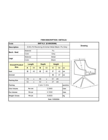 EVELYN Revolving Armchair Metal...