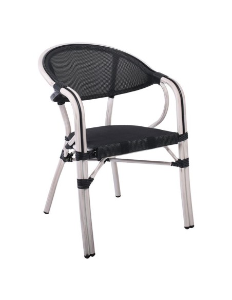 VEGERA Πολυθρόνα Dining Αλουμίνιο Βαφή Antique White Textilene Μαύρο, Στοιβαζόμενη
