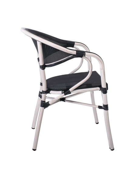 VEGERA Πολυθρόνα Dining Αλουμίνιο Βαφή Antique White Textilene Μαύρο, Στοιβαζόμενη