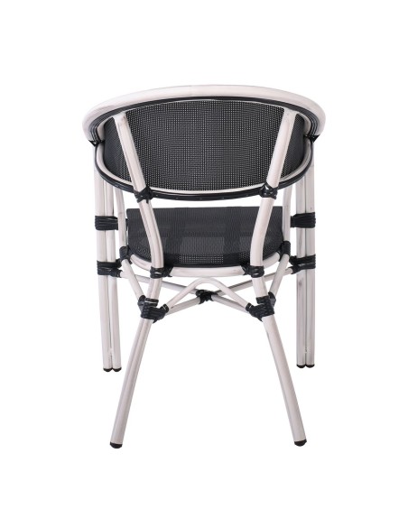 VEGERA Πολυθρόνα Dining Αλουμίνιο Βαφή Antique White Textilene Μαύρο, Στοιβαζόμενη