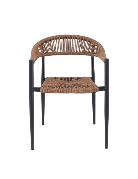 MADY Πολυθρόνα Βεράντας-Κήπου ALU Ανθρακί, Rope Wicker Φυσικό, Στοιβαζόμενη