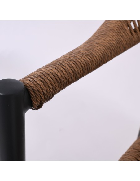 MADY Πολυθρόνα Βεράντας-Κήπου ALU Ανθρακί, Rope Wicker Φυσικό, Στοιβαζόμενη