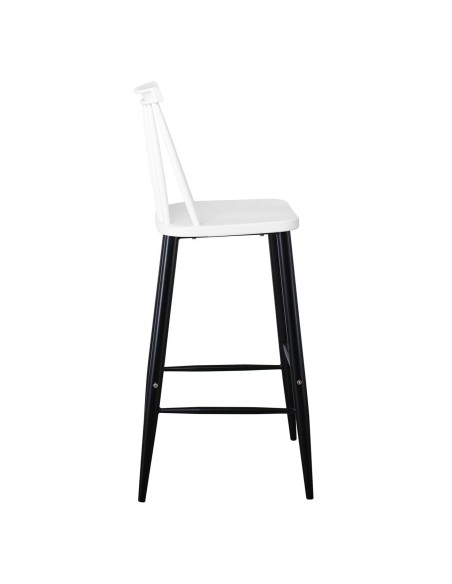 LAVIDA Σκαμπό BAR με Πλάτη, Μέταλλο Βαφή Μαύρο, PP Άσπρο