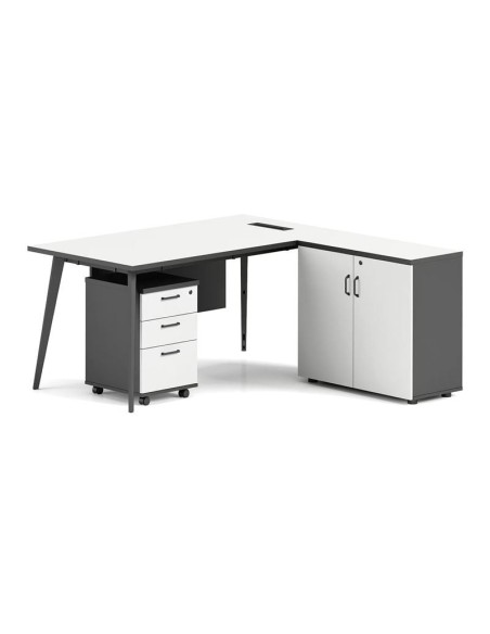 STATUS Γραφείο Γωνία Αναστρέψιμη, Απόχρωση Grey, Επιφάνεια Απόχρωση Άσπρο