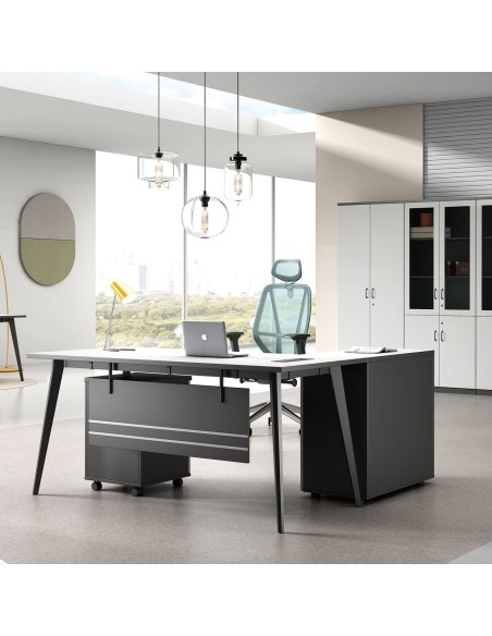 STATUS Γραφείο Γωνία Αναστρέψιμη, Απόχρωση Grey, Επιφάνεια Απόχρωση Άσπρο