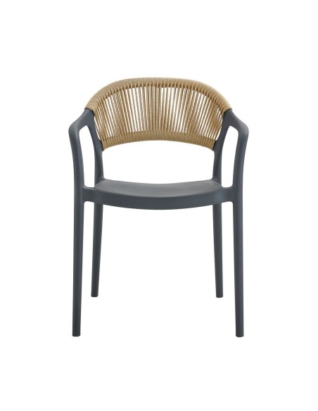 DONNA Πολυθρόνα-Pro Στοιβαζόμενη, PP-UV Ανθρακί, Rope Wicker Φυσικό