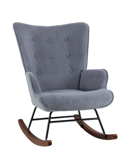 ALMA Rocking Πολυθρόνα Μπερζέρα Καθιστικού, Ύφασμα Velure Γκρι, Βάση Μαύρο-Καρυδί