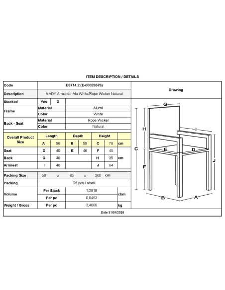 MADY Armchair Alu White-Rope Wicker Natural