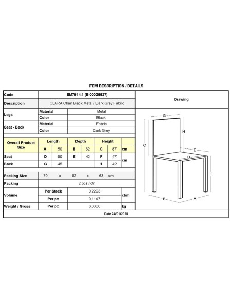 CLARA Chair Black Metal-Dark Grey Fabric