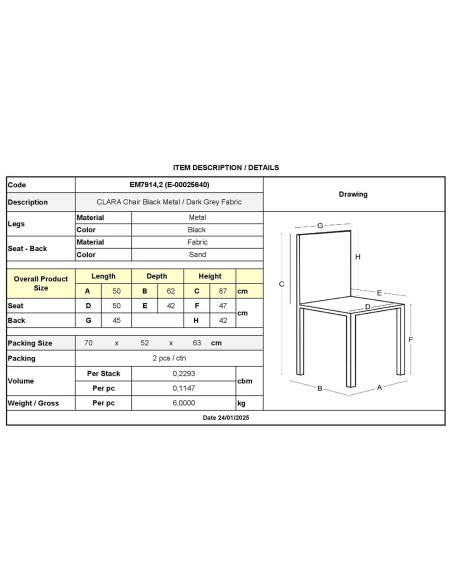 CLARA Chair Black Metal-Sand Fabric