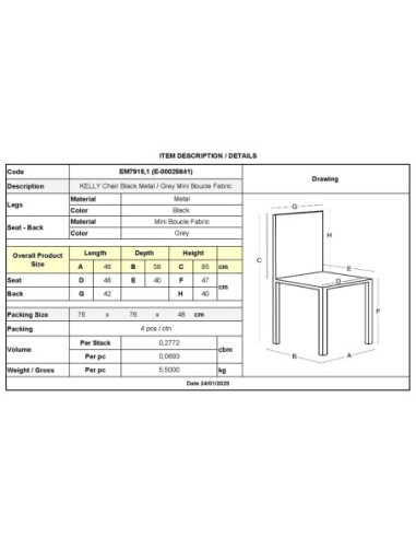 KELLY Chair Black Metal-Grey Mini...