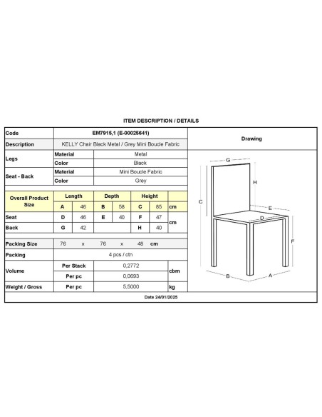 KELLY Chair Black Metal-Grey Mini Boucle Fabric