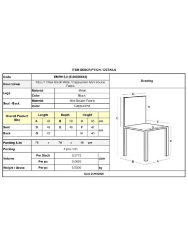KELLY Chair Black Metal-Cappuccino...