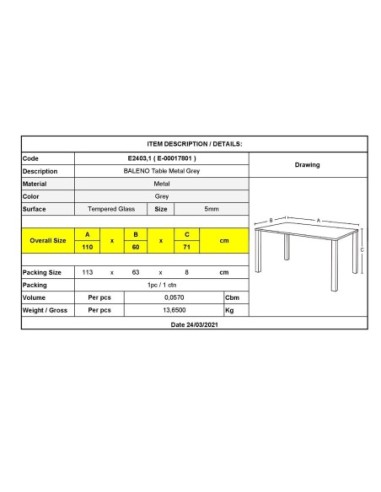 BALENO Τραπέζι Κήπου - Βεράντας,...
