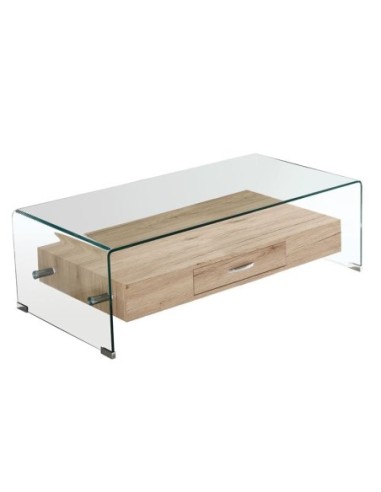 GLASSER Wood Τραπεζάκι Σαλονιού Γυαλί...