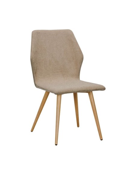 LETO Καρέκλα Τραπεζαρίας Κουζίνας, Μέταλλο Βαφή Φυσικό, Ύφασμα Ανοιχτό Καφέ