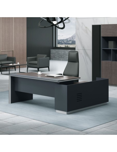 ADVANCE Desk Left 180x160cm Dark Walnut-Sky Grey