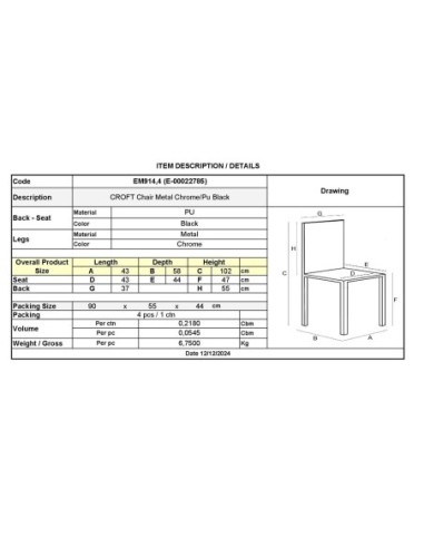 CROFT Chair Metal Chrome-Pu Black