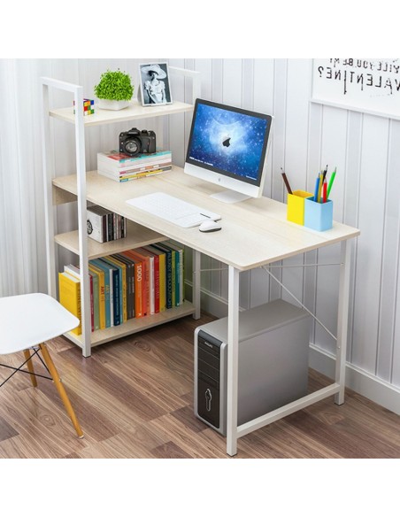 PC Metal Desk (4 shelves) 90x40x73-110cm White-Maple