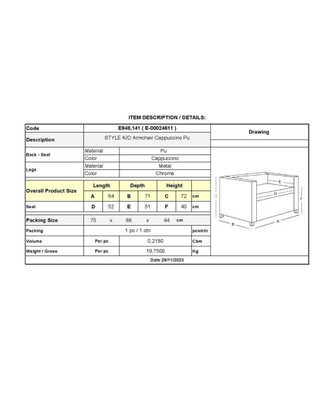STYLE K-D Armchair Cappuccino Pu