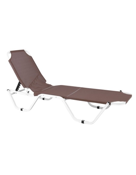CRETA Alu White Lounger, Cappuccino Textilene