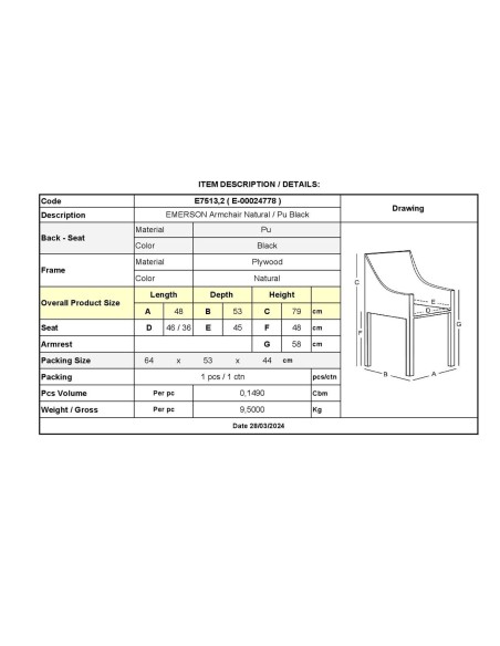EMERSON Armchair Natural-Pu Black