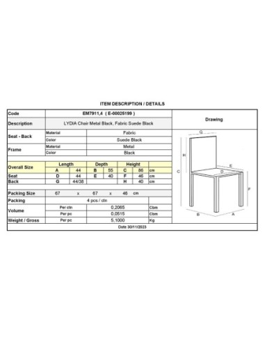 LYDIA Chair Metal Black, Black Suede...