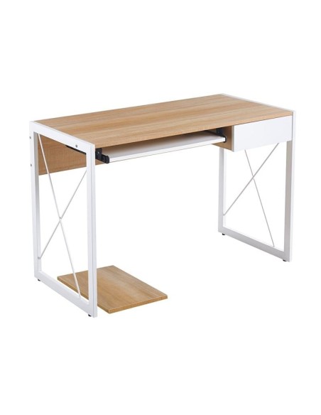 UNIT Γραφείο Η-Υ, Μέταλλο Βαφή Άσπρο, Melamine Απόχρωση Sonoma