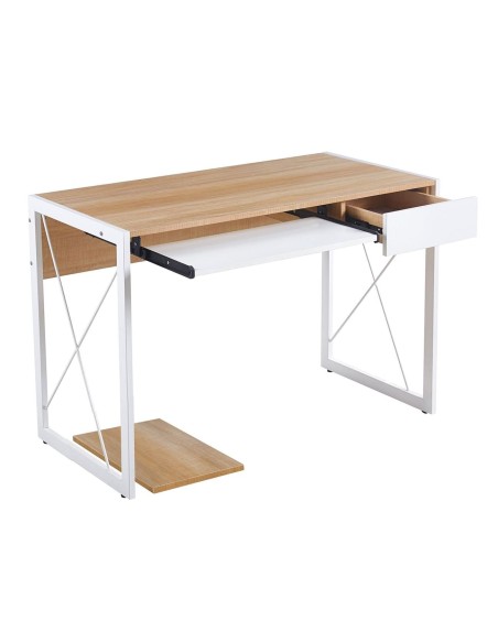 UNIT Γραφείο Η-Υ, Μέταλλο Βαφή Άσπρο, Melamine Απόχρωση Sonoma