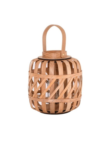 LANTERN ROUND Wooden chips, Natural (with Glass Pot)